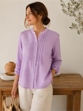 L.L. Bean 100% Linen Top XL Lavender Lightweight Blouse